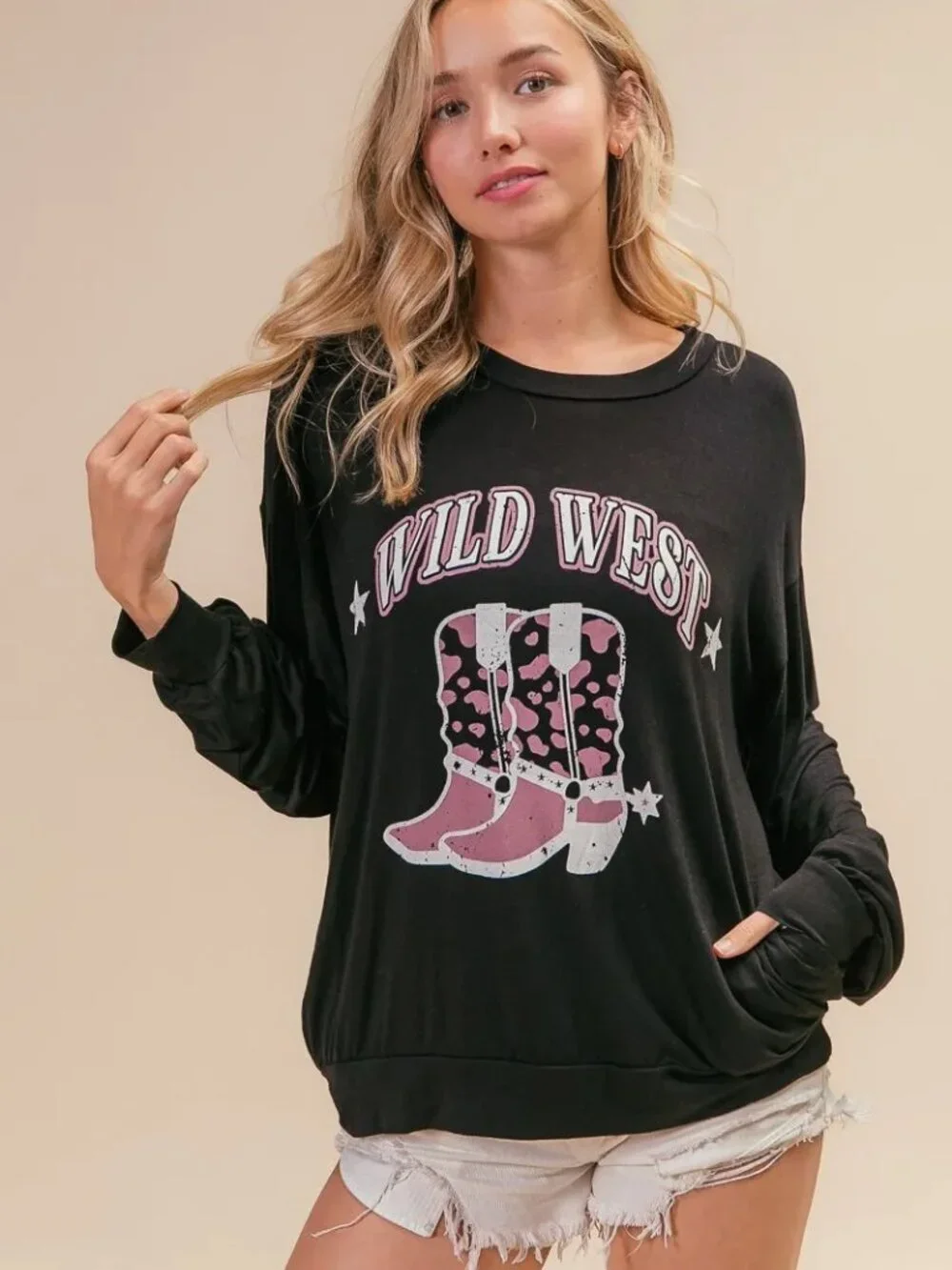 BiBi Wild Western Boots Graphic Jersey Sweatshirt